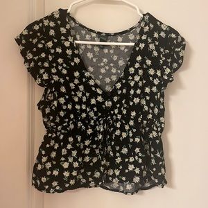 Black Floral Print Crop Top
